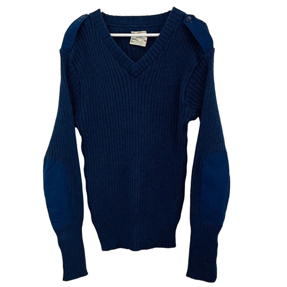 Vtg Mens 42 Brigade Quartermasters Woolly Pully Sweater Navy Blue Wool V-Neck‎ - Picture 1 of 5